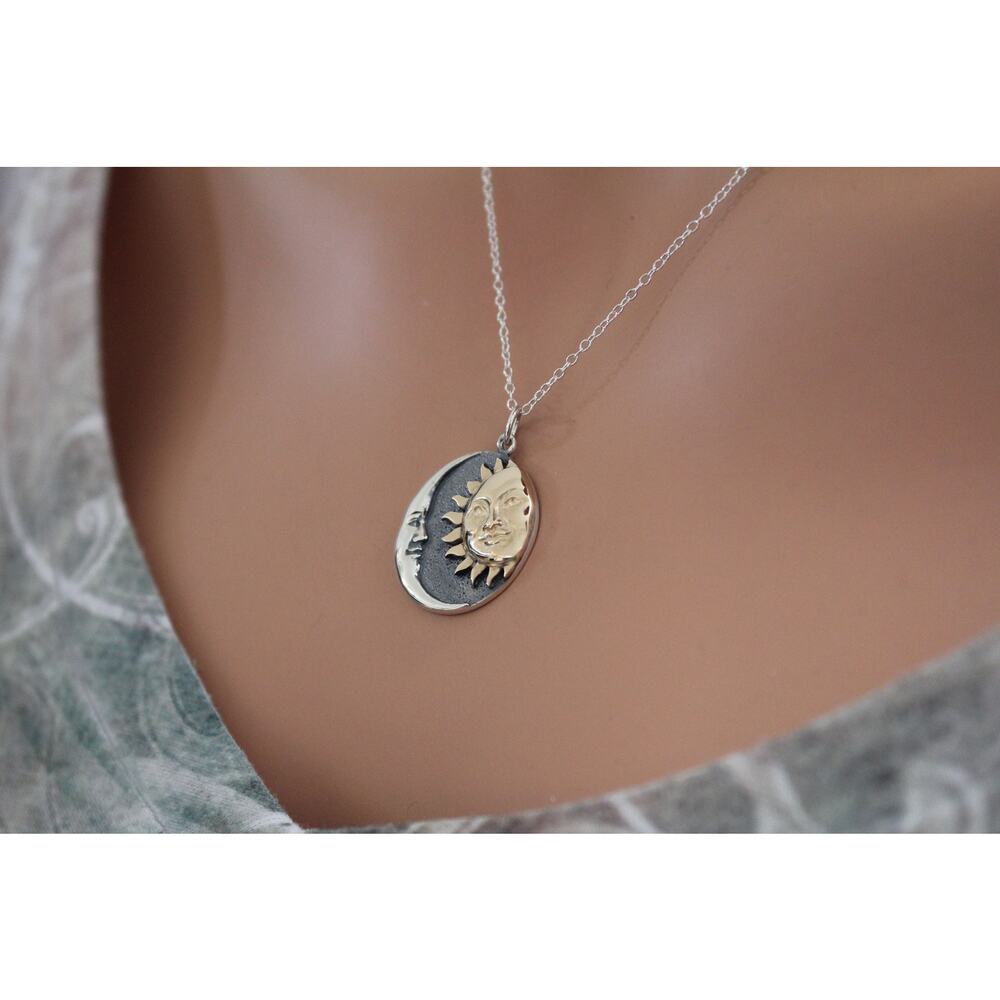 Mixed Metal Sun And Moon Pendant Necklace, Mixed … - image 6